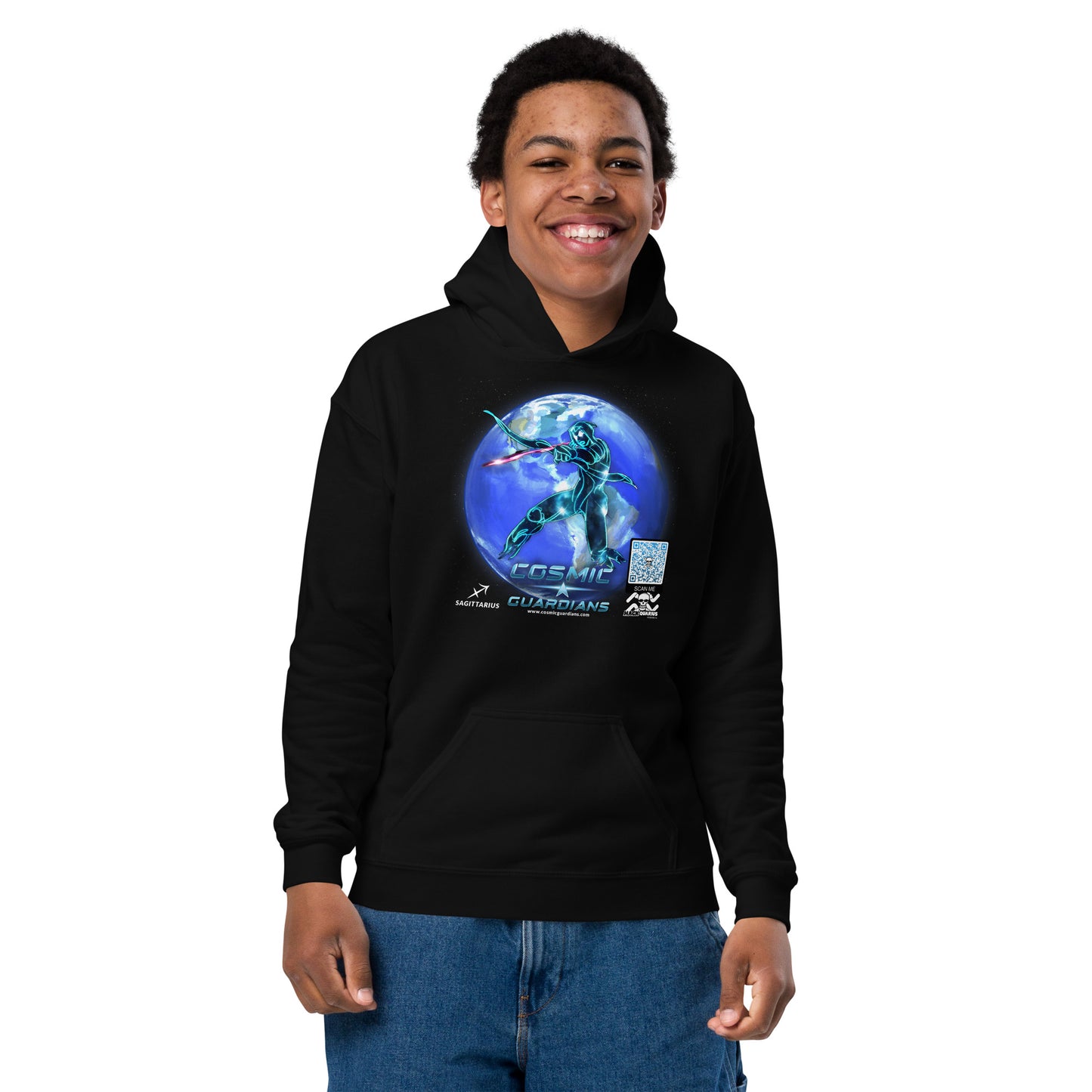 SHOOTING STAR - Sagittarius - Cosmic Guardians QR GAME CODE - Teen Hoodie