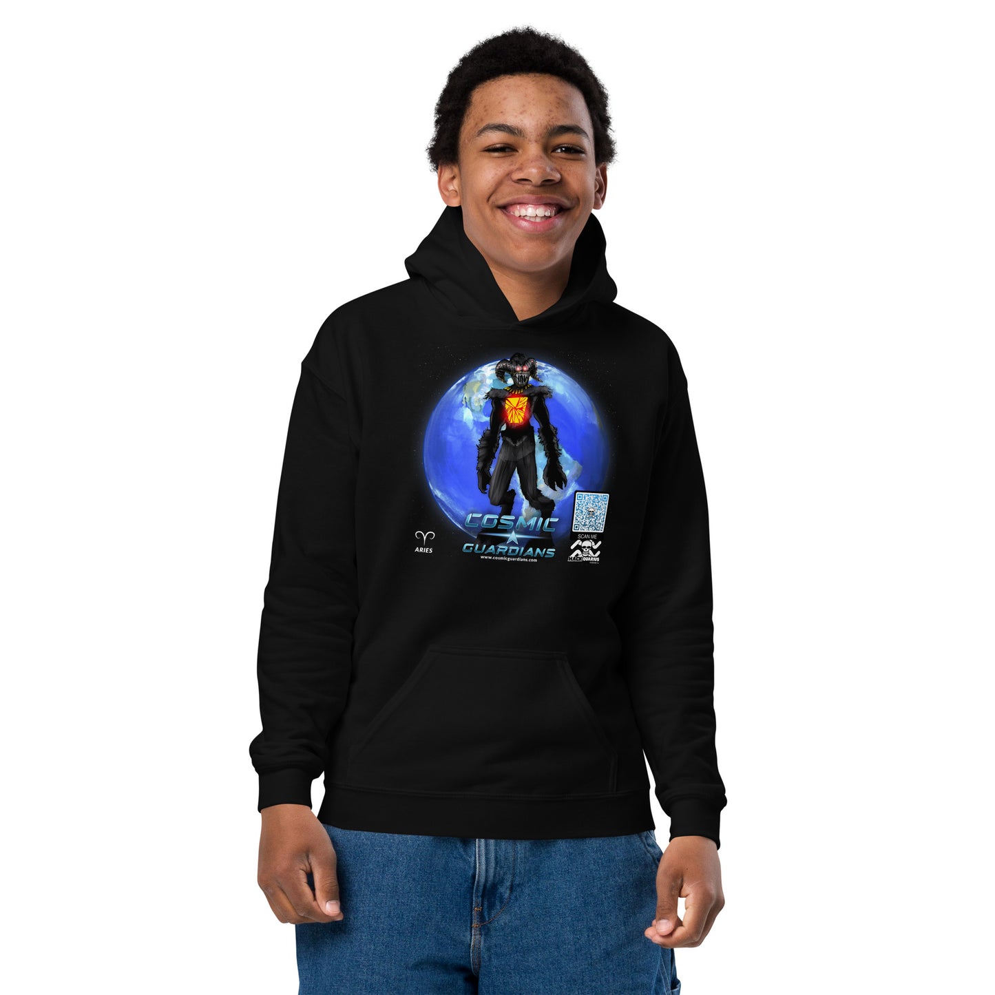 WAR HEADMAN - Aries - Cosmic Guardians QR GAME CODE - Teen Hoodie